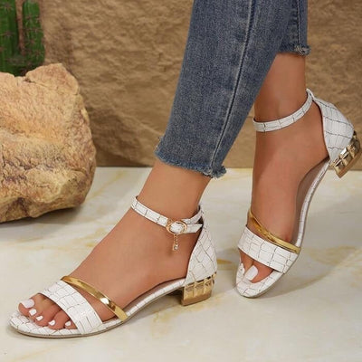 Ioanna- Damen Glitzer Sandalen mit Blockabsatz und Knöchelriemen