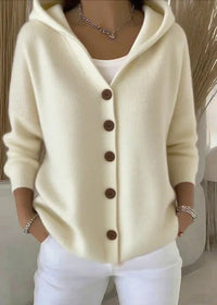 Sofia | Damen Bequem Kapuze Knopfstrickjacke in Beige