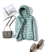 Jacke Damen Glänzend Kurz Winterjacke Modisch Warm für Urbane Outfits in Himmelblaue Kapuze