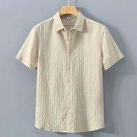 Robert | Spitzer Kragen Knopfleiste Kurzarmhemd in Beige