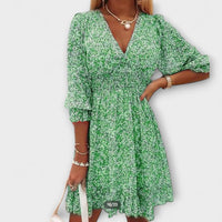 Blumiges Puffärmelkleid für Damen in Grün