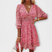 Blumiges Puffärmelkleid für Damen in Rosa
