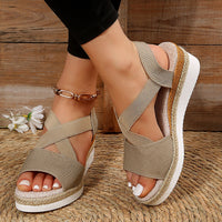 Jessica- Keilsandalen Kreuzriemen Plateau Gladiator in Beige