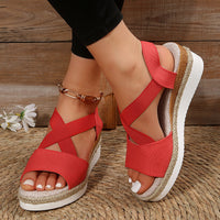 Jessica- Keilsandalen Kreuzriemen Plateau Gladiator in Rot