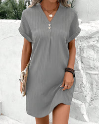 June™ – Damen Kleid mit V-Ausschnitt Elegantes Design & Bequemer Stoff in Grau