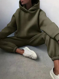 Tracey - Farbenes set aus Kapuzenpullover und Jogginghose für Damen in Armeegrün