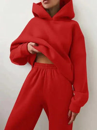 Tracey - Farbenes set aus Kapuzenpullover und Jogginghose für Damen in Rot