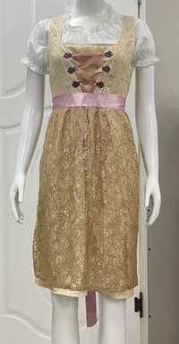 Damen Traditionell Midi Oktoberfest Dirndl Kleid in Beige/Creme