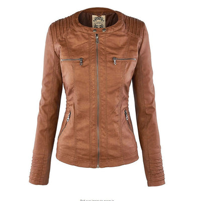 Damen Biker-Jacke aus Kunstleder – Stylische Jacke mit Kapuze und Reißverschlüssen, ideal für Herbst und Frühjahr