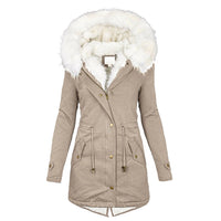 Winterjacke Damen Mit Kapuze | Lang Geschnitten Mit Taschen in Khaki