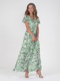 Ismeria | Florales Chiffon Maxikleid in Grün