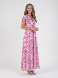 Ismeria | Florales Chiffon Maxikleid in Pink