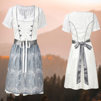 Damen Traditionell Midi Oktoberfest Dirndl Kleid in Weiß/Hellblau