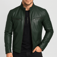Uwe | Herren Casual Leder-Reissverschlussjacke in Grün
