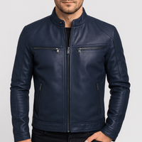 Uwe | Herren Casual Leder-Reissverschlussjacke in Blau