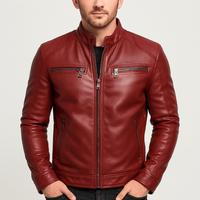 Uwe | Herren Casual Leder-Reissverschlussjacke in Burgund