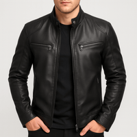 Uwe | Herren Casual Leder-Reissverschlussjacke in Schwarz