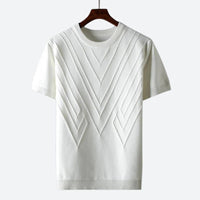 Herren Texturierter Strick T-Shirt in Weiß