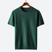 Herren Texturierter Strick T-Shirt in Grün