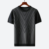 Herren Texturierter Strick T-Shirt in Schwarz