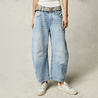 Damen High-Waist Cropped Jeans Hose in Hellblau