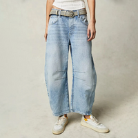 Damen Knopfverschluss Baggy Jeans in Hellblau
