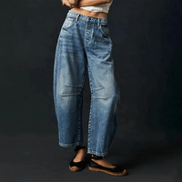 Damen High-Waist Cropped Jeans Hose in Dunkelblau