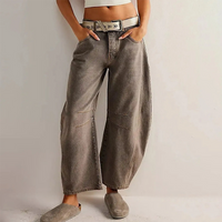 Damen Knopfverschluss Baggy Jeans in Braun