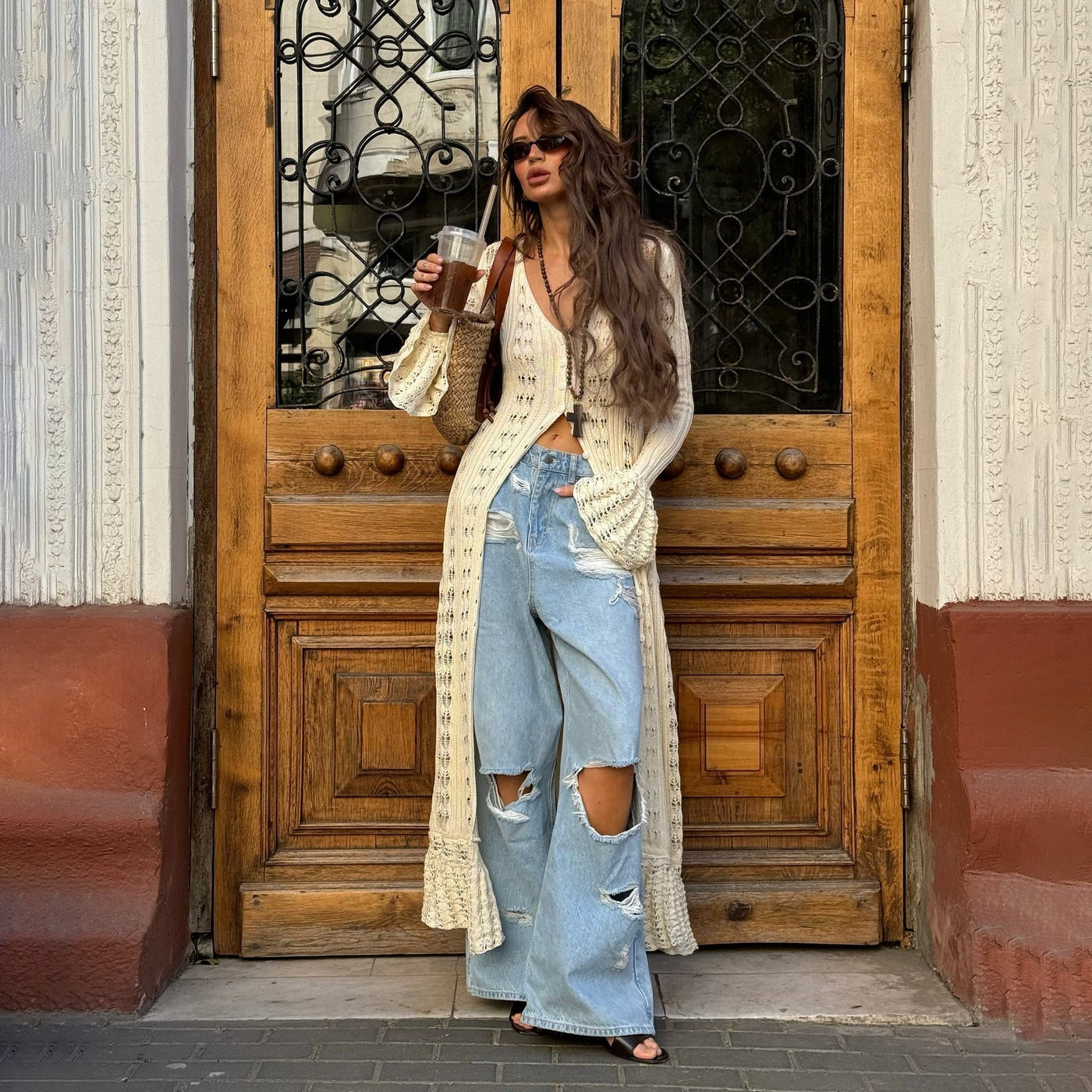 Laura | Lange Strickjacke mit Ausgestellten Ärmeln