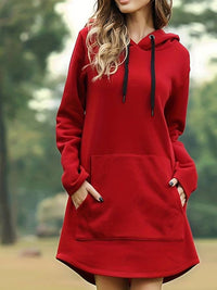 Laura | Lässiges Langarm Kapuzenpullover Kleid in Rot