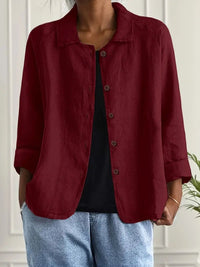 Leichter Damen Cardigan Hemd-Stil mit Knöpfen für Sommer und Alltag in Dunkelrot