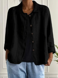 Leichter Damen Cardigan Hemd-Stil mit Knöpfen für Sommer und Alltag in Schwarz