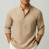 Sven | Herren Sommer Leinen Henleyshirt in Khaki