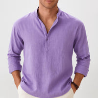 Sven | Herren Sommer Leinen Henleyshirt in Lila