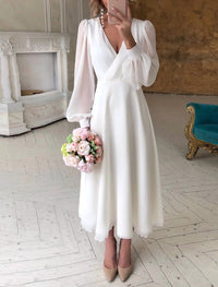 Damen Elegant Brautkleid | Midi in Weiß