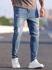 Yestin - Trendige Herren Jeans im angesagten Destroyed Look in Tiefes Himmelblau