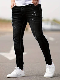 Yestin - Trendige Herren Jeans im angesagten Destroyed Look in Schwarz