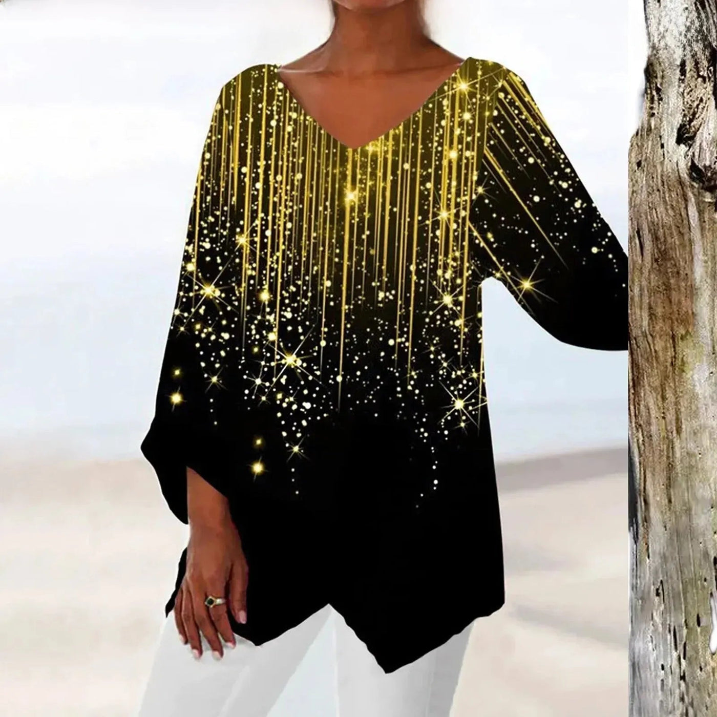 Maria | Vintage Oberteil mit V Ausschnitt und langen Ärmeln