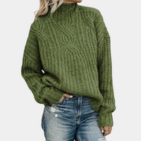 Damen Pullover | Strick warm mit Stehkragen in Grun
