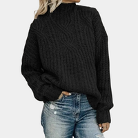 Damen Pullover | Strick warm mit Stehkragen in Schwarz