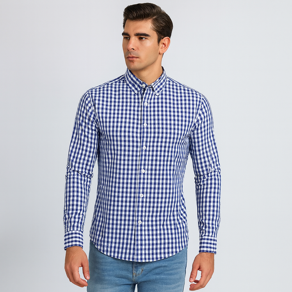 Trachtenhemd Herren – Rot-Weiß Kariertes Hemd mit Kontrastkragen & Knopfleiste fürs Oktoberfest