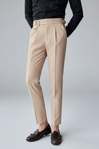 Theodore | Slim-Fit Bundfalten Anzughose in Beige