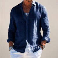 William | Langarm Knopfleiste Langarmhemd in Marineblau