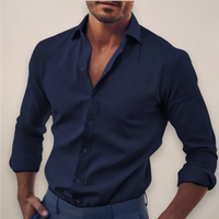 Percival | Langarm Knopfleiste Langarmhemd in Marineblau