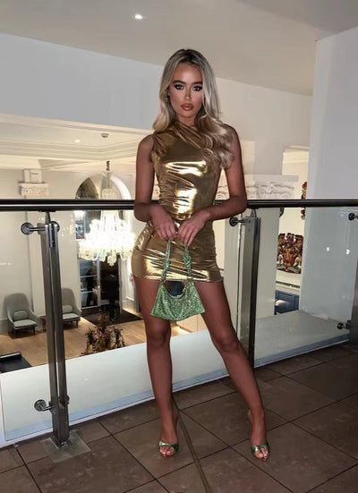 Franziska | Metallic Glamour One Shoulder Mini Dress