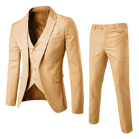 Herren Schlanke Passform Dreiteiliger Anzug in Khaki