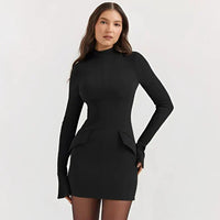 Damen Langarm Mini Etui Kleid in Schwarz