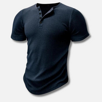 Herren Muscle Fit Kurzarm Henley T-Shirt in Blau