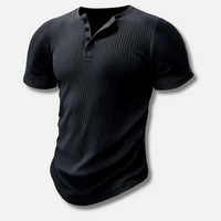 Herren Muscle Fit Kurzarm Henley T-Shirt in Schwarz