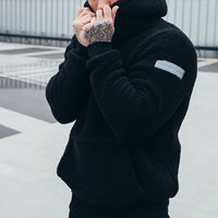 Pullover Herren Plüsch Kapuze | Warm Bequem Freizeit in Schwarz